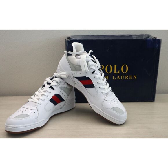Polo Ralph Lauren Men's Sz 13D White Multi Leather Court Mid Pro Casual Shoes - Picture 1 of 14